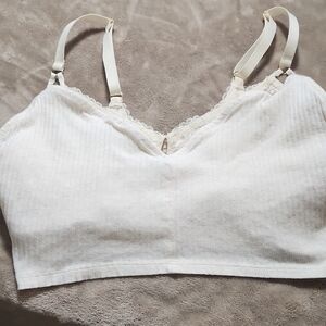 Aerie Cream Ribbed Tank with Lace Underneath Bralette